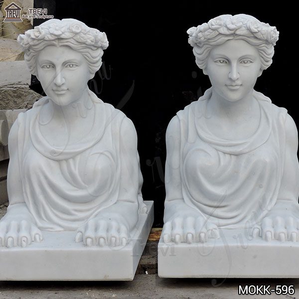 Hand Carved White Marble Egyptian Sphinx Statues
