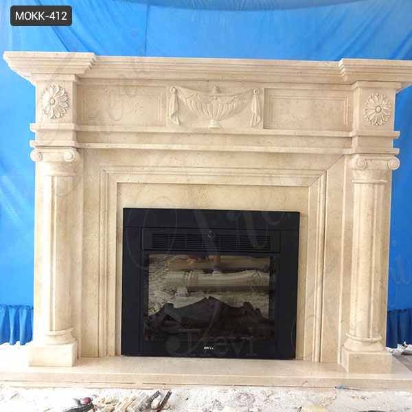 Hand Made Decorative Beige Marble Fireplace Mantel Supplier