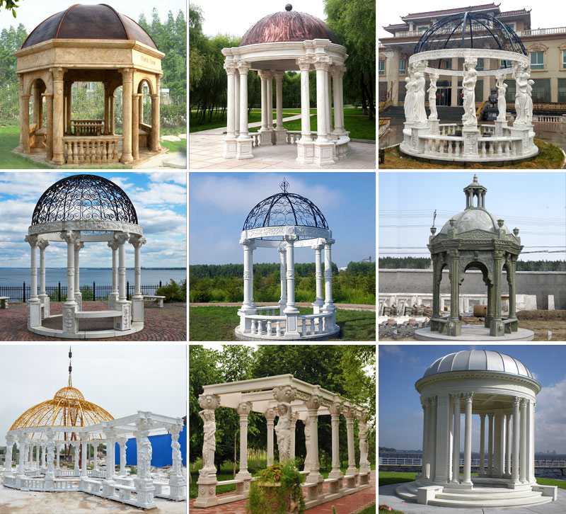 White Marble Pillar Pavilion with Yellow Iron Top Supplier