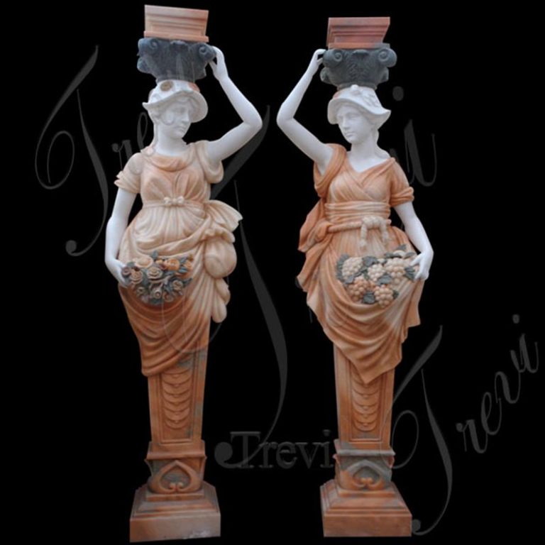 Classic Beige Marble Columns with Beautiful Lady Statues