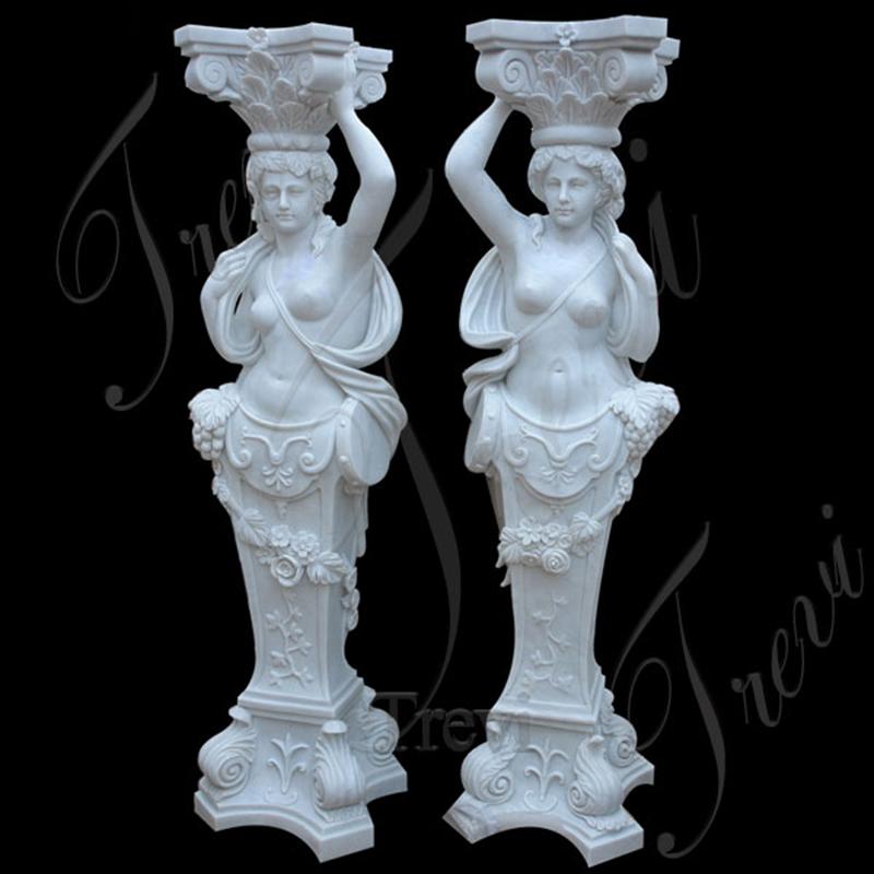 Indoor or Outdoor Decoration White Marble Lady Statue Columns