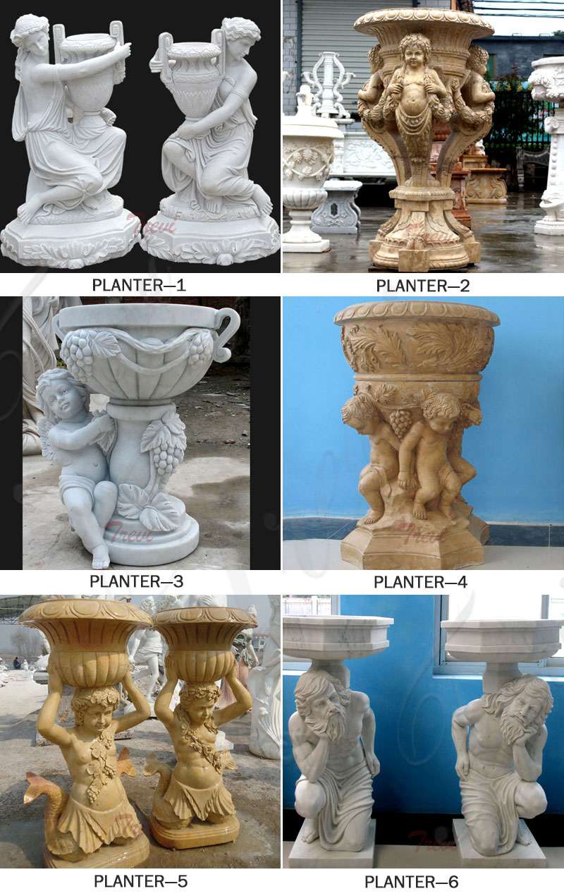 Marble Stone Flower Pots with Figure on Sale