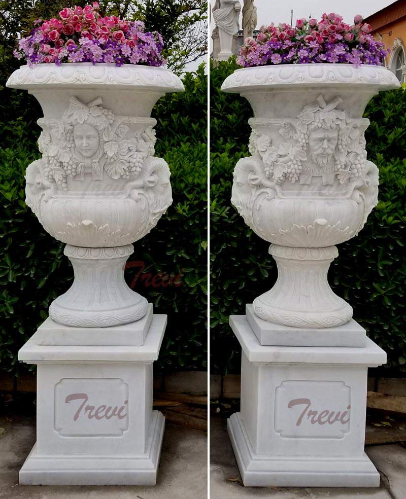 Pair of Marble Stone Flower Pots on Sale