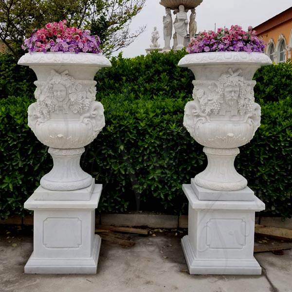 Pair of Marble Stone Flower Pots with Figure on Sale