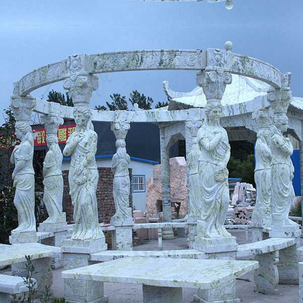 Custom Made Green Marble Gazebo Carved with Lady Statues