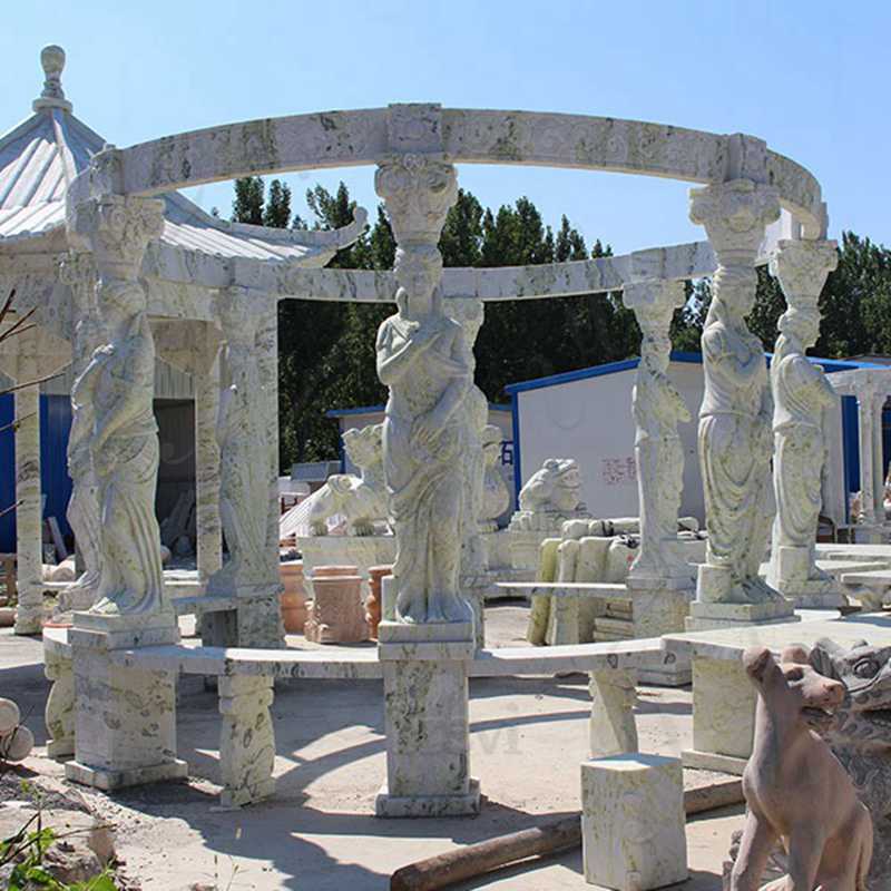 Custom Made Marble Gazebo Carved with Lady Statues