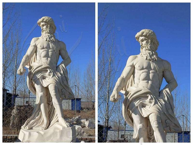Greek Beige Marble Poseidon Statue