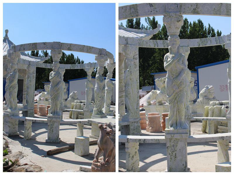 Green Marble Gazebo Carved with Lady Statues