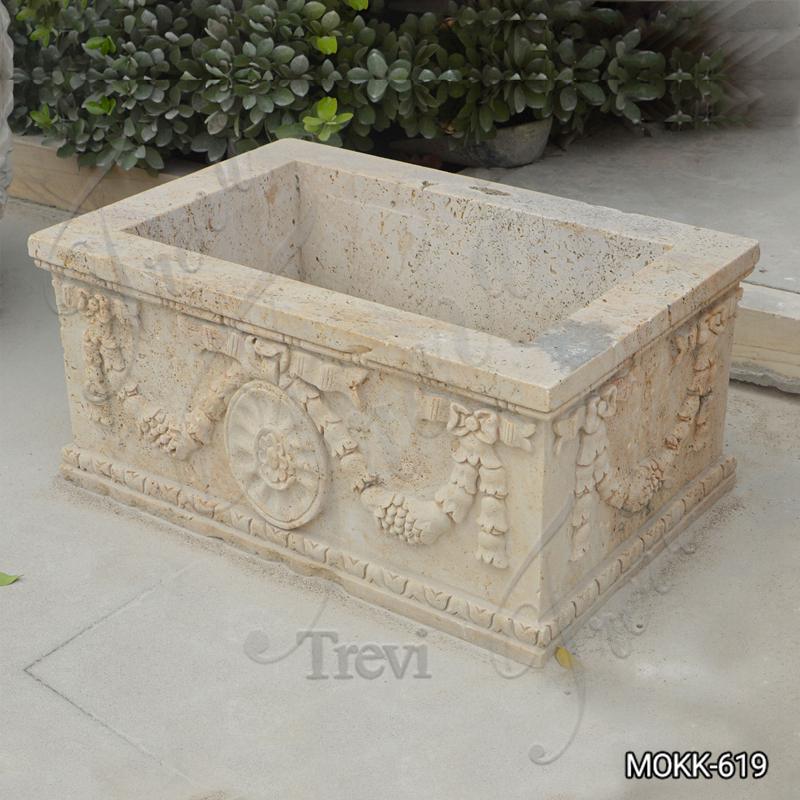 Modern Outdoor Rectangle Beige Marble Plant Pots Supplier