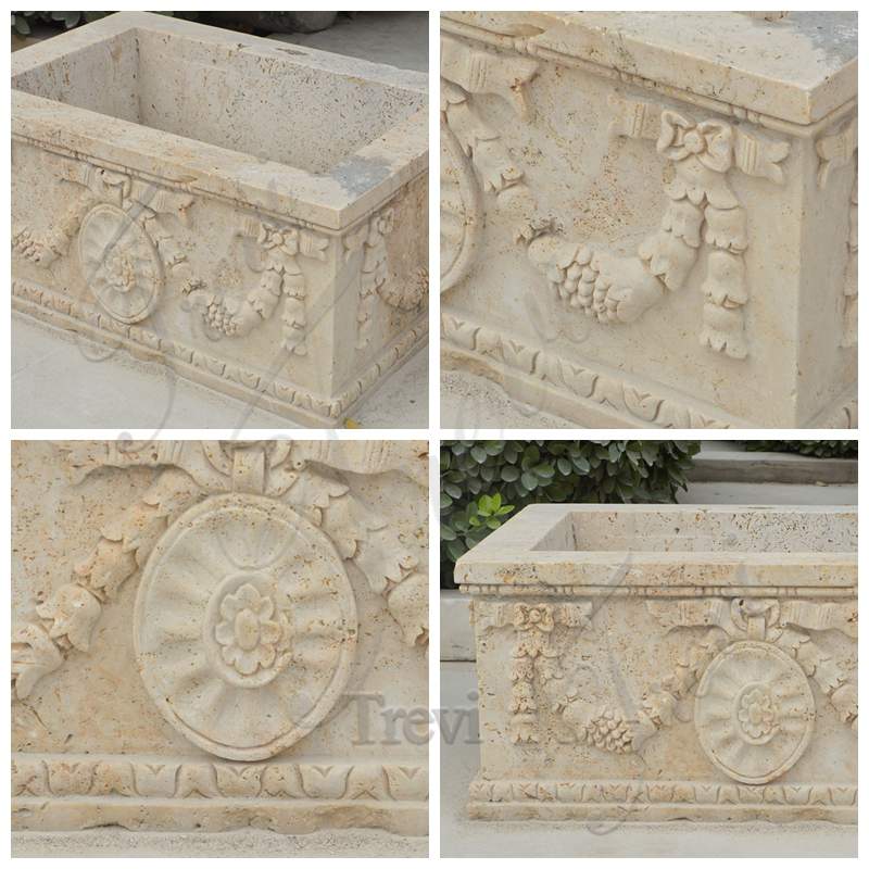 Modern Rectangle Beige Marble Planter for Sale