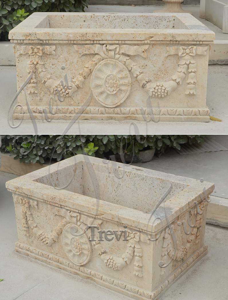 Modern Rectangle Beige Marble Planter