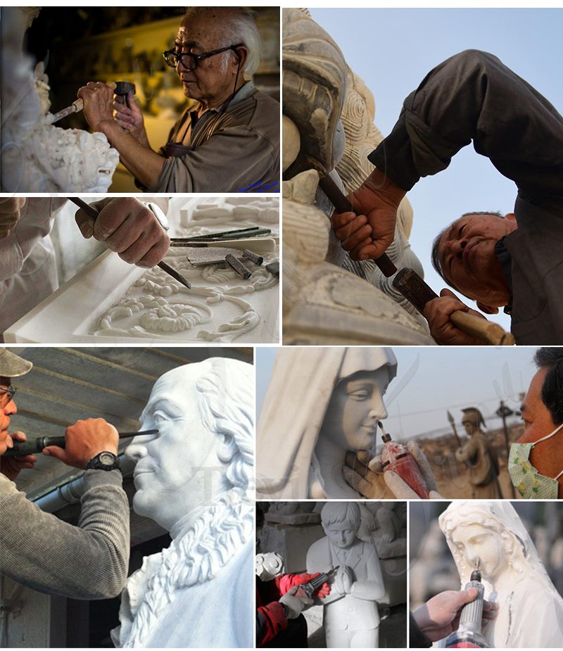 Process of White Marble Virgin Mary Statue Outdoor for Sale