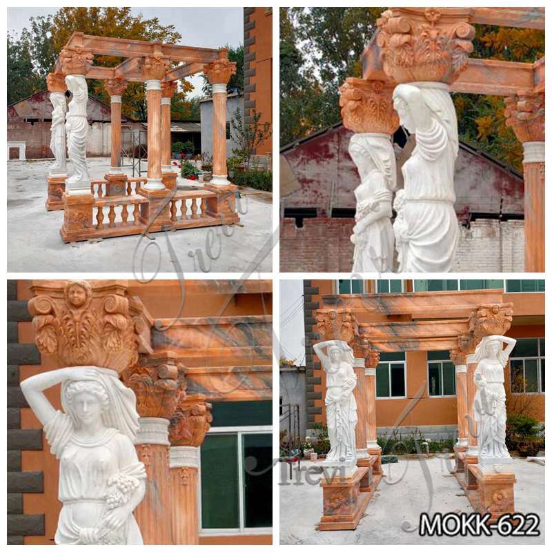 Rectangle Red Marble Statuary Gazebo for Backyards