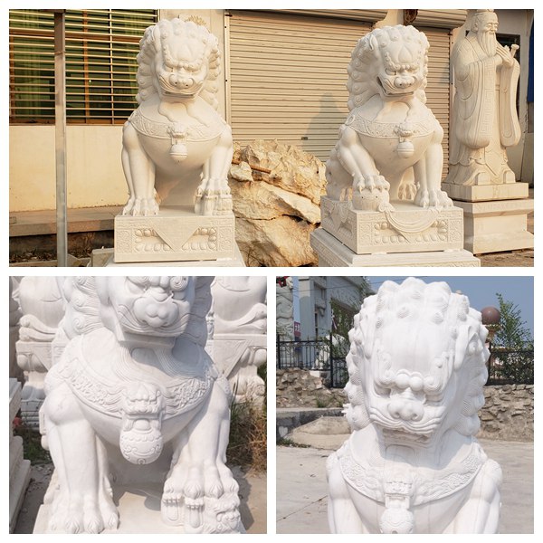 White Marble Chinese Foo Dog Statues Factory Supply