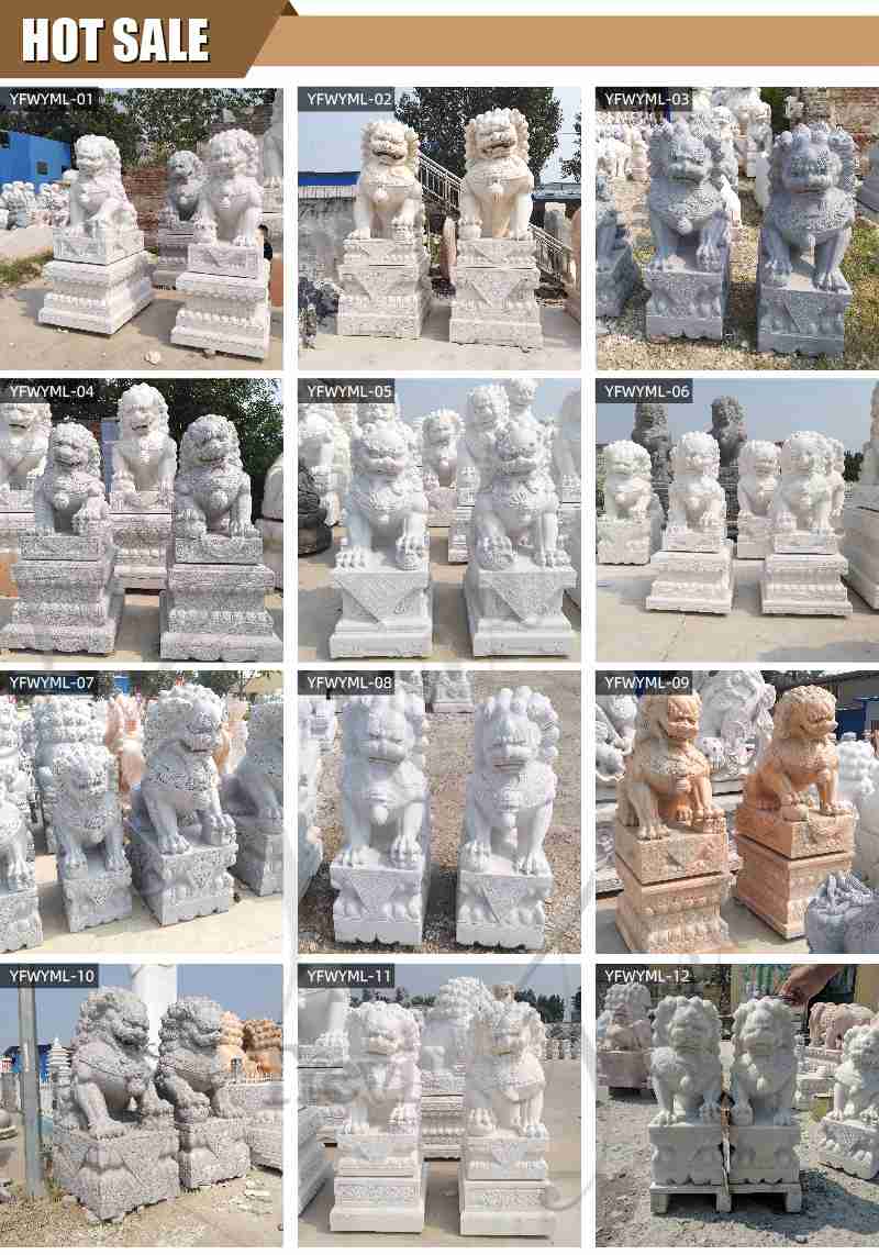 White Marble Chinese Foo Dog Statues