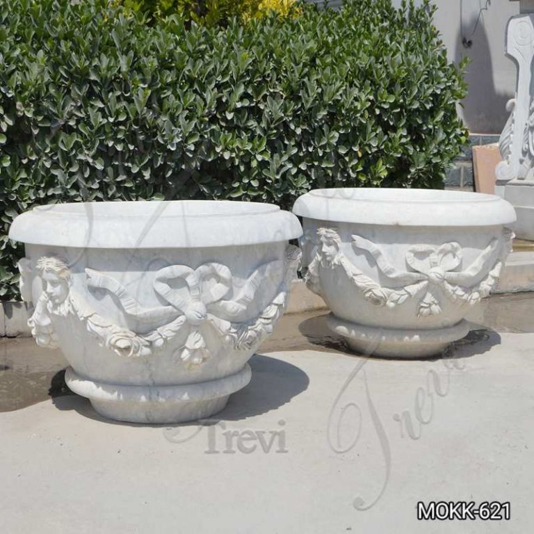 White Marble Plant Pots with Round Basin for Sale