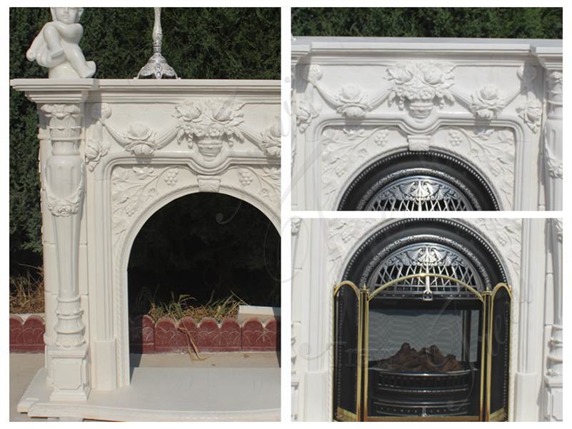 Hand Carved White Marble Fireplace Mantel