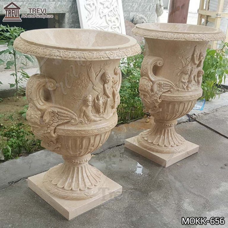 Exquisite Beige Marble Flower Pot Manufacturers