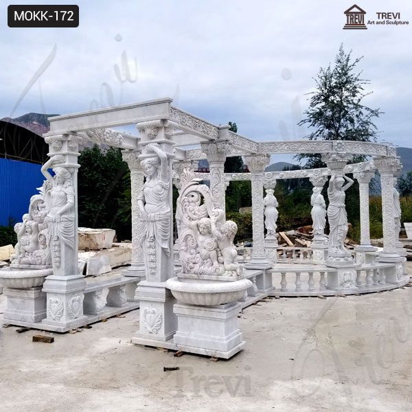 Hand Carved Pure White Marble Gazebo Manufacturer MOKK-172