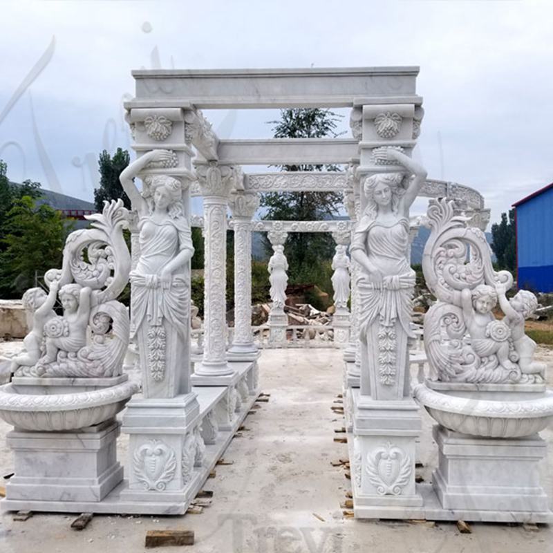 High Quality Hand Carved Pure White Marble Gazebo Manufacturer MOKK-172