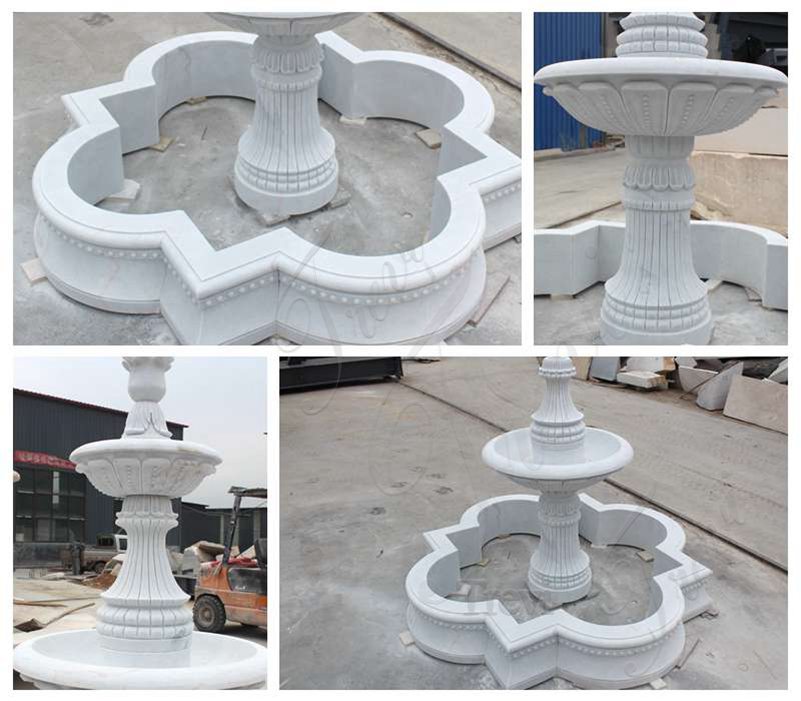 Life Size White Marble Two Tier Garden Fountain