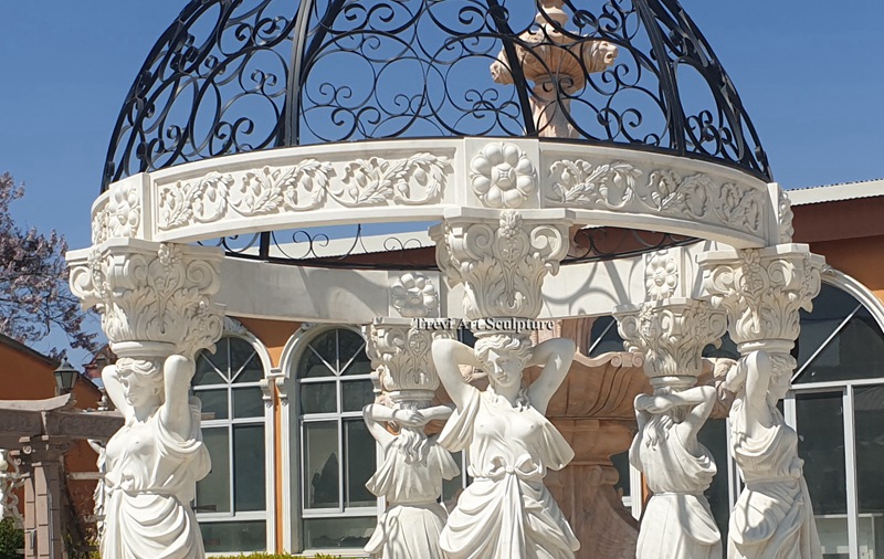 marble garden round gazebo with metal dome detail