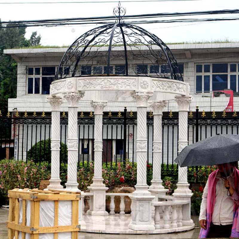 Popular outdoor garden ornament hand carved white stone marble gazebos for wedding ceremony decoration for sale