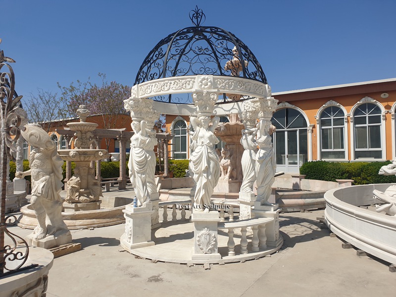 white marble garden round gazebo with metal dome