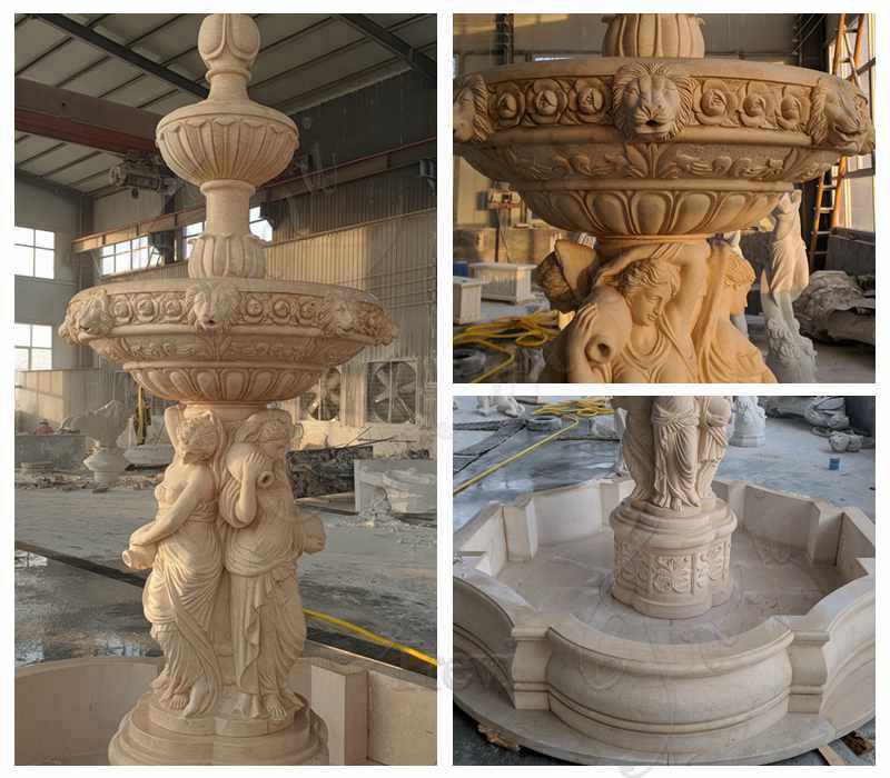 Outdoor Tiered Egyptian Beige Statuary Marble Water Fountain Statue MOKK-610