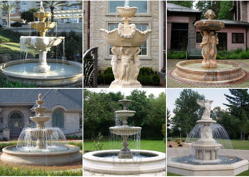 Outdoor Tiered Egyptian Beige Statuary Marble Water Fountain