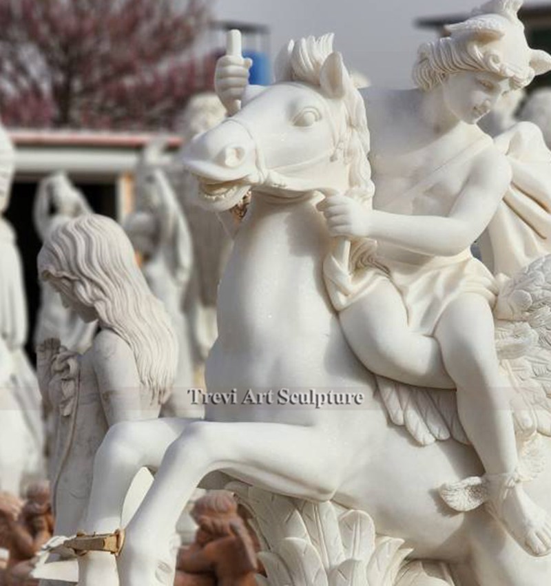 famous marble mercury riding pegasus statue detail