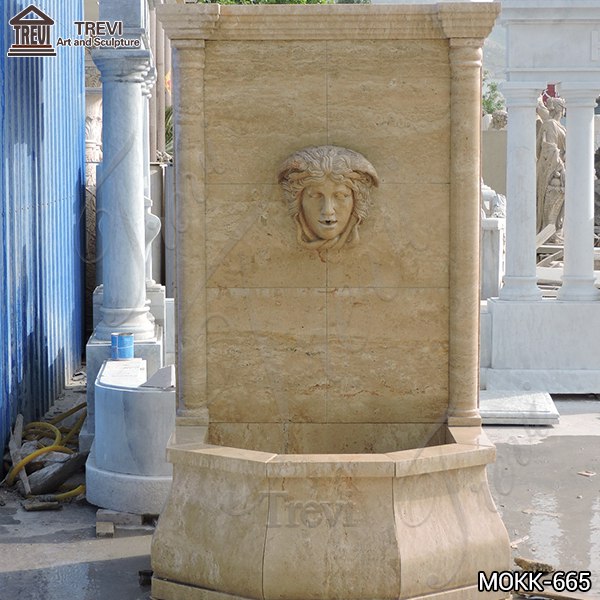 Home Yellow Travertine Medusa Head Wall-Mounted Fountain for Sale MOKK-665