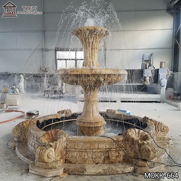 Large Outdoor Natural Yellow Travertine Stone Water Fountain for Sale MOKK-664 (2)