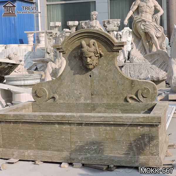 Natural Limestone Wall Fountain with Satyr Head Statue for Sale MOKK-667