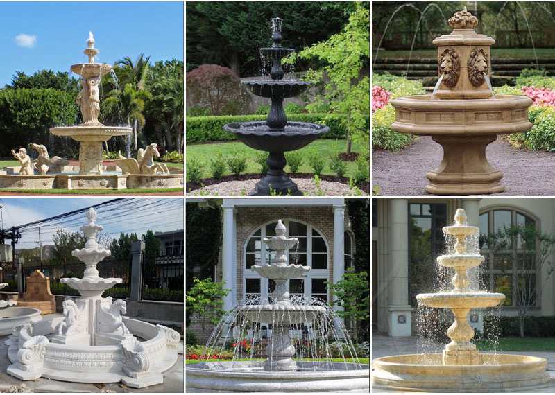 Customized Polished Granite Tiered Fountain Simple Style for