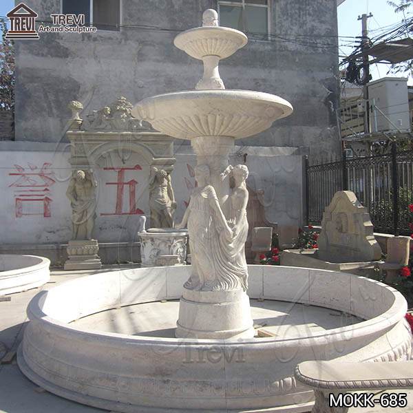 Hand Carved Marble Tiered Woman Water Fountain