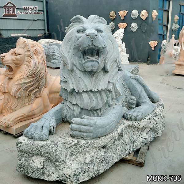 Grey Marble Lion Statue Zoo Decoration China Factory MOKK-706