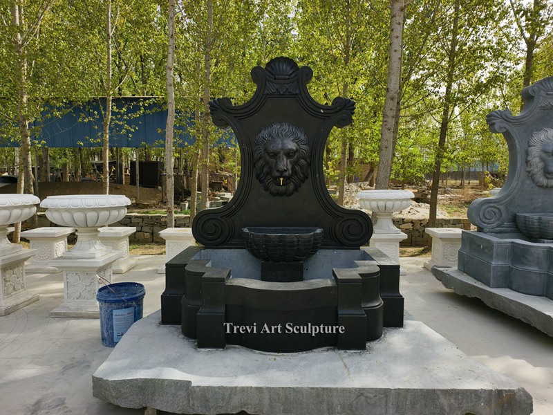 natural granite wall water fountain with lion head 2