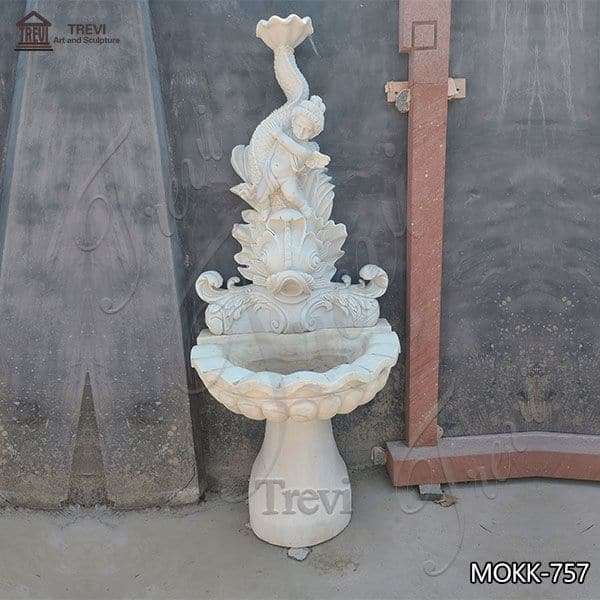 Small Size Outdoor White Marble Water Angel Wall Fountain for Sale MOKK-757