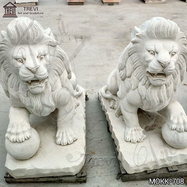 Marble Sitting Lion Statue with Paw on Ball Sale