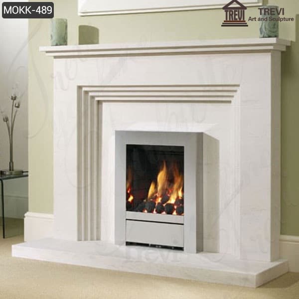 Simple Design White Outdoor Modern Marble Stone Fireplace for Sale MOKK-489