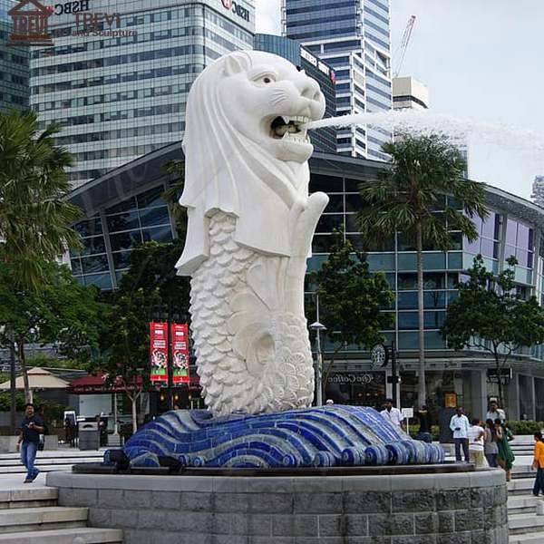Marble Singapore Lion Fountain Garden Statues Merlion Art MOKK-188