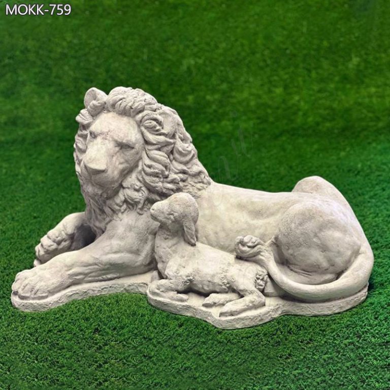 Outdoor Marble Lion and Goat statue for Sale China Factory