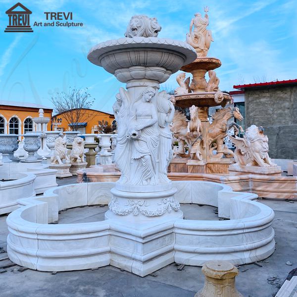 Outdoor Marble Woman Fountain with Lion Manufacturer MOKK-788