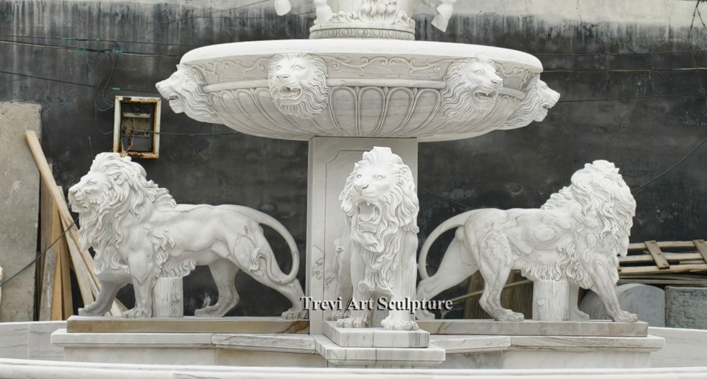fountain with horse and lion statues