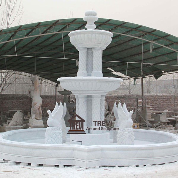 Exquisite White Marble Three Tired Patio Water Fountain