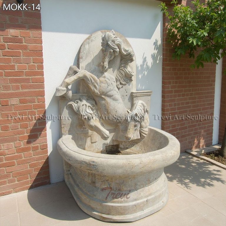natural stone wall mounted horse water fountain