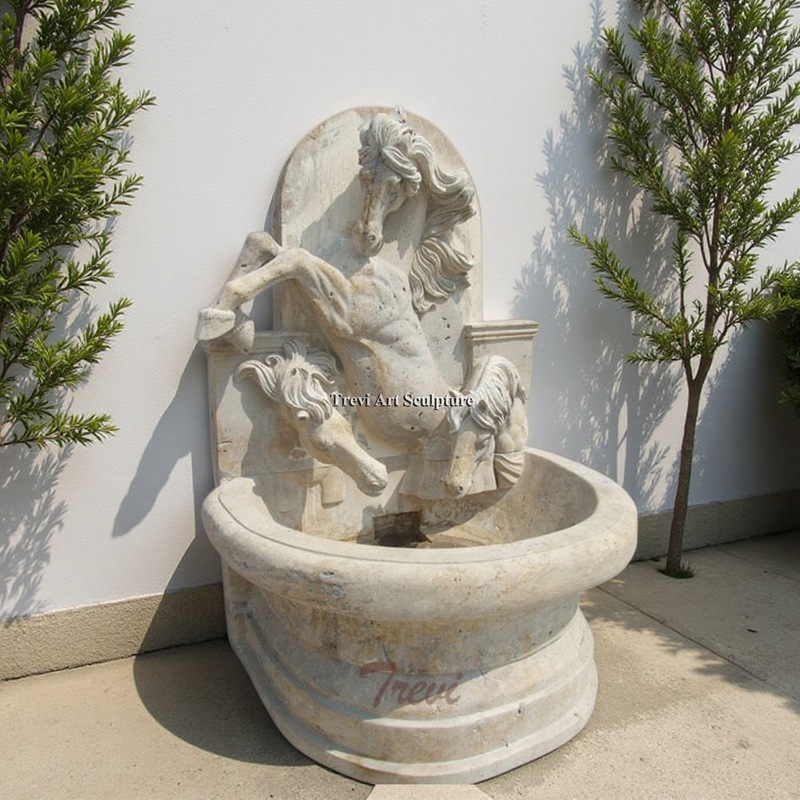natural stone wall mounted horse water fountain for indoor decor