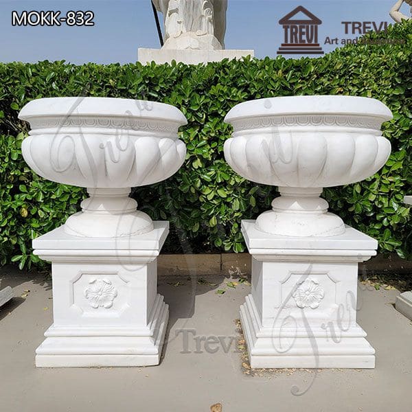 Classic White Marble Flowerpot Flower Pattern for Sale MOKK-832