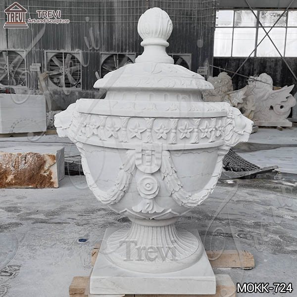 Home Decoration White Marble Lion Flowerpot for Sale MOKK-724